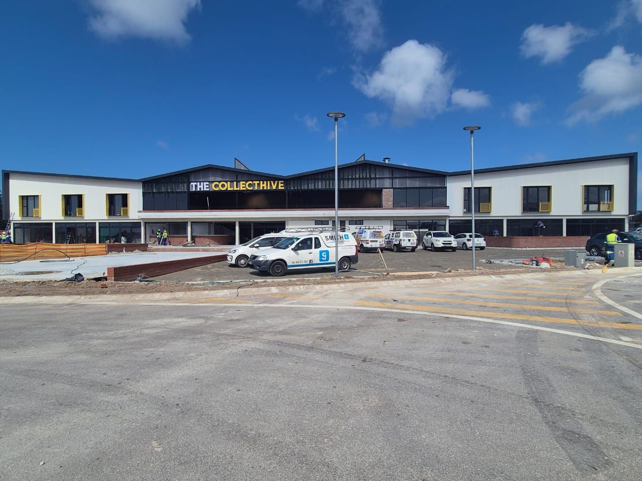 Completed two-storey Collecthive building seen across its forecourt